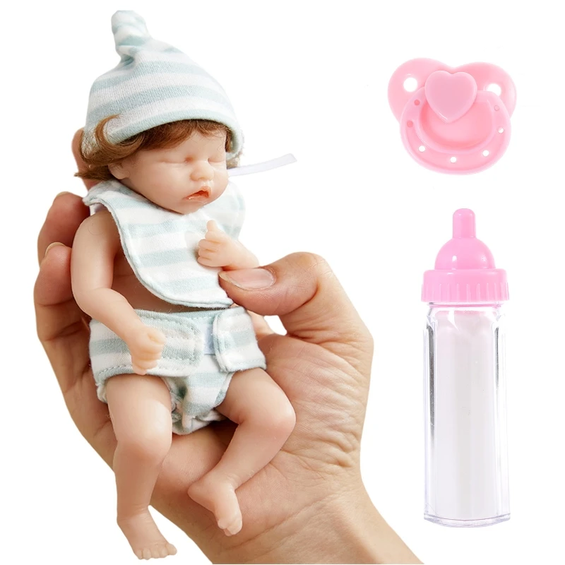 15cm/6in miniatűr lány baba mosható gyökeres göndör hajú, mosolygós, élénk fehér arc reborns a csecsemő lány
