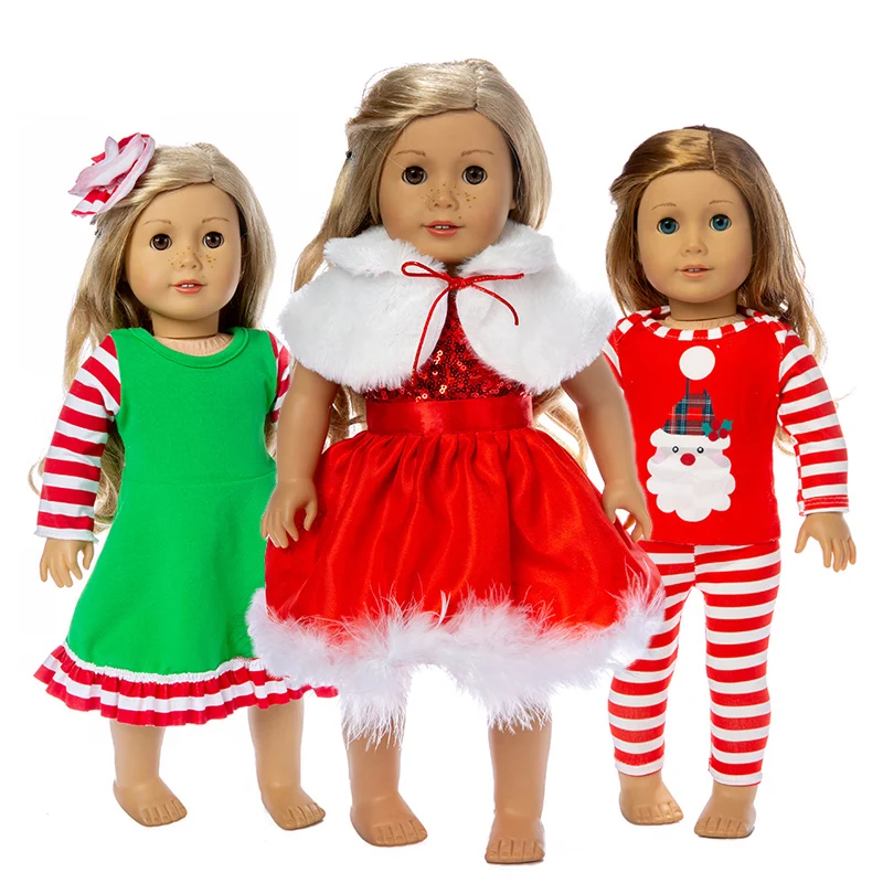 2019 Új Karácsonyi ruha Illik Amerikai Lány Baba Ruhák 18-es Baba , Karácsonyi Lány Ajándék(csak eladni ruhák)