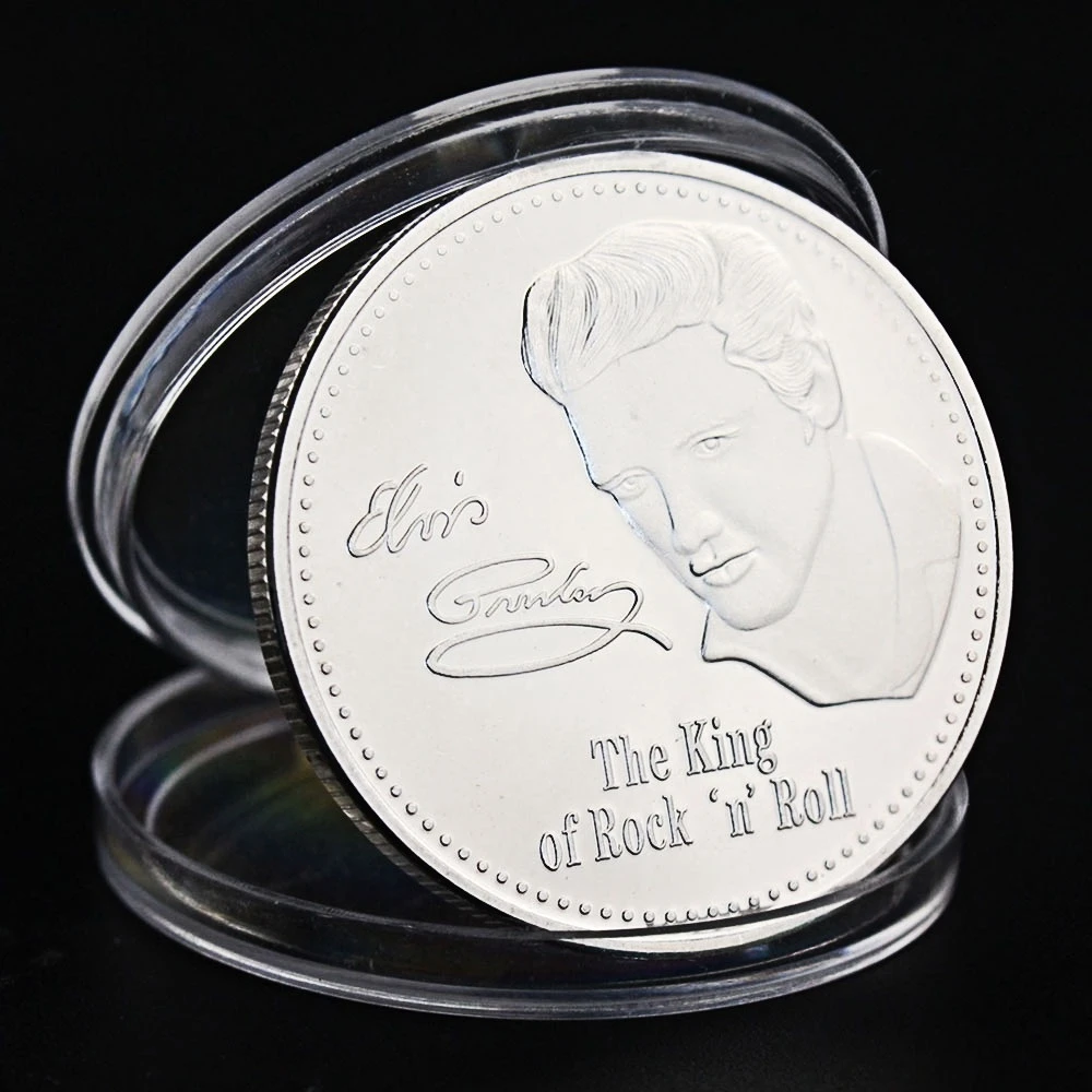 A Király Rock 'n' Roll Elvis Presley (1935-1977) Gyűjthető Ezüst Bevonatú Emlék Érme Gyűjtemény Ajándék Emlékérme