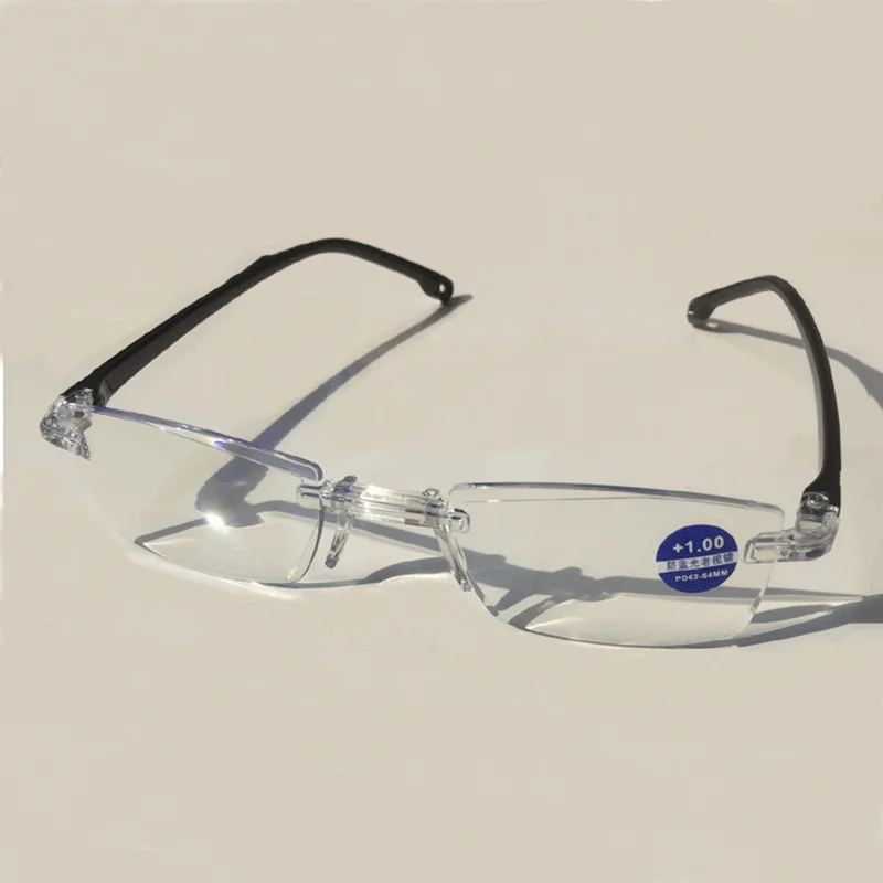 A nők a férfiak Olvasó Szemüveg Keret nélküli Anti kék Fény Receptet Optikai Messze Szemüveg +1.0 +1.5 +2.0 +2.5 +3.0 +3.5 +4.0