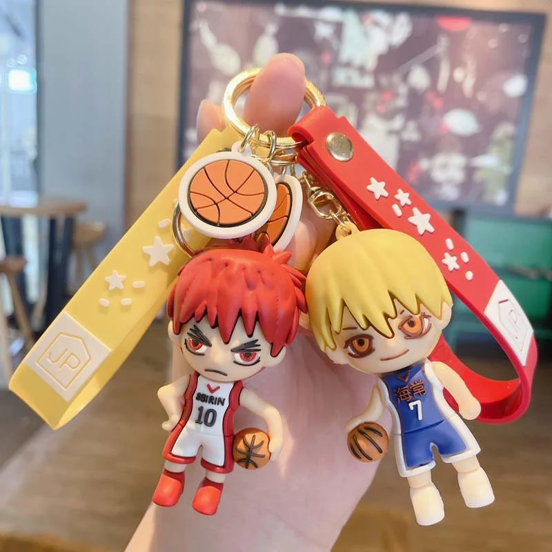 Anime Kuroko No Basket Tetsuya Kulcstartó Kosárlabda PVC akciófigura Csuklószíj Medál Játék