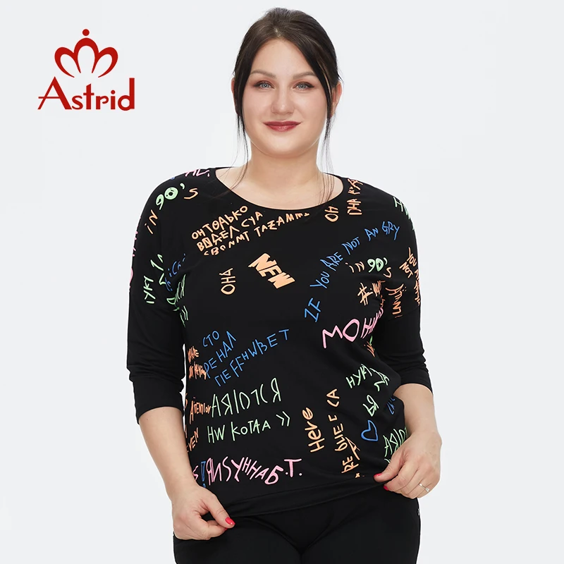 Astrid Női póló 2021 Pamut Felső Női Túlméretezett Hosszú ujjú Divat levelet grafikus Nyomtatás alapvető Ruházat, Női Póló