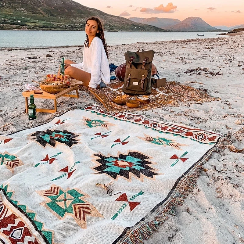 Bohém Mexikói takaró strand szabadtéri piknik takaró csíkos Bohém ágynemű ágy, kockás takaró párna szőnyeg tassel