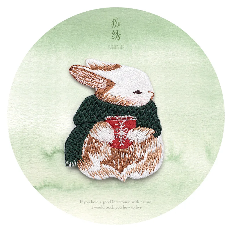Boldog Karácsonyt aranyos rabbit design, hímzett kendővel javítás