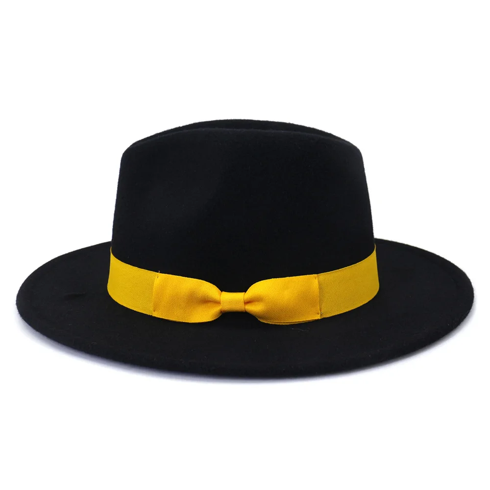 Bowknot gyapjú jazz kalap női Brit stílus fedora kalap őszi-téli nagy karimájú kalap retro egyház kalap barna kalap, nagykereskedelmi