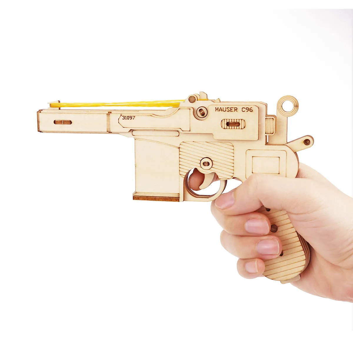 C96 Broomhandle Gumi Fegyvert Játék 3D-s Fa Puzzle Készlet Mechanikus Modell, Lézeres Vágás Épület Közgyűlés Játék Agy Ugratások