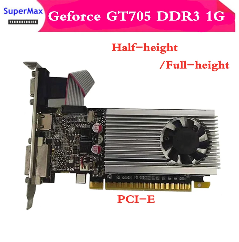 Eredeti half-magasság grafikus kártya Geforce GT 705 igazi 1G VGA HD-MI DVI GPU teljes magasság keret PCI-E DDR3 videokártya 1db