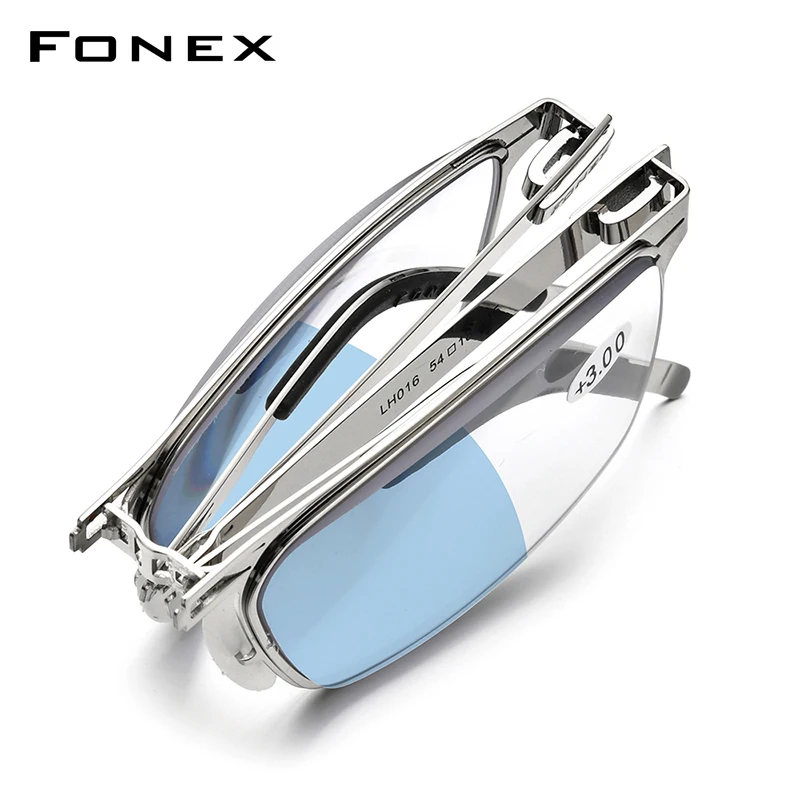FONEX Photochromic Kék Összecsukható Távollátás Olvasó Szemüveg Férfiak Nők Hordozható Screwless Anti Kék Fény Olvasó Szemüveg LH016