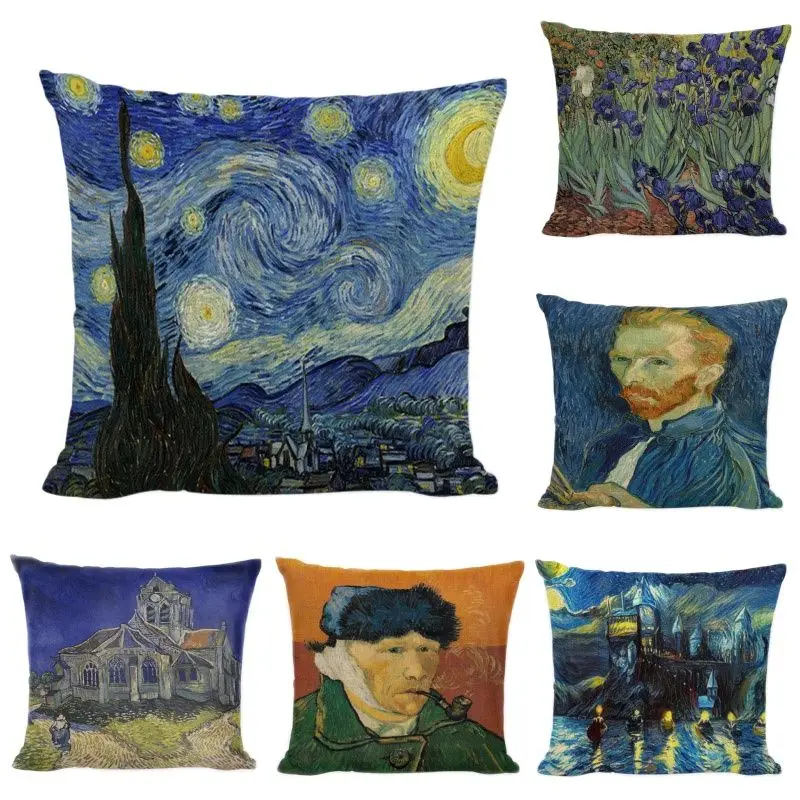 Híres Festmények párnahuzat Van Gogh önarcképe Párnahuzat A Csillagos Éjszaka Napraforgó Haza Dekoratív Párnákat Cojin