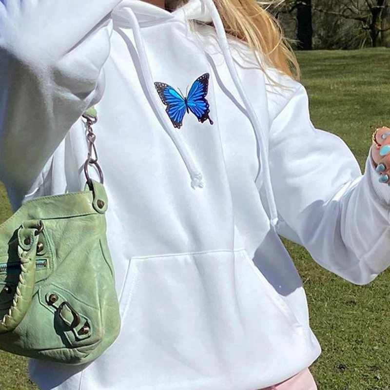 Kapucnis Esztétikai 3D Pillangó Nyomtatás Téli Gótikus Stílusban Kapucnis Női Pulóver Harajuku Kapucnis Tavaszi Női Kapucnis Streetwear