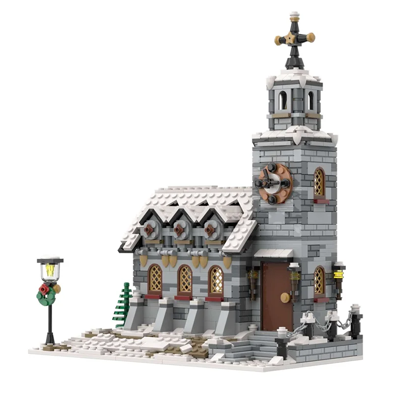 Kövesse Store =$2 Kupon City Street View Téli Egyház Miniatűr CastleHouse Modell Építőkövei Játékok Ajándékok
