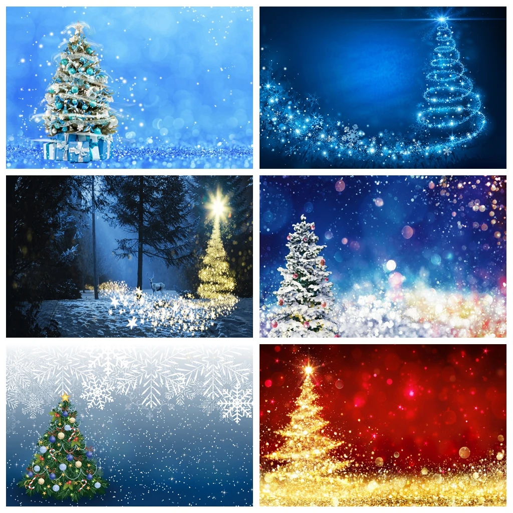 Laeacco Kék Fali Lámpa Bokeh Karácsonyfa Fotózás Hátterekkel Fotó Háttérrel, Baba Zuhany Photocall Újszülött Photophone