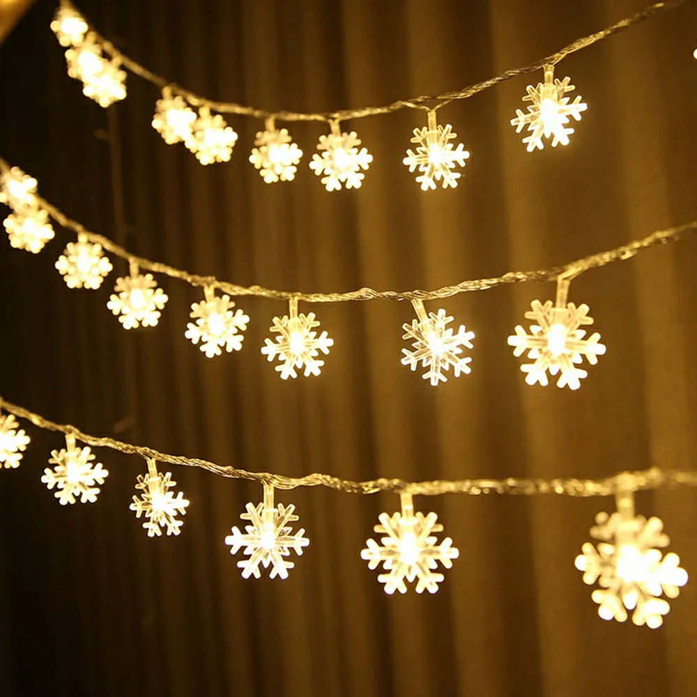 LED Hópehely String Fények Hó Tündér Fény Koszorú Dekoráció karácsonyfára Új Évben Szoba Valentin nap Akkumulátorral Működik