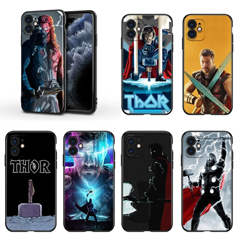 Marvel Avengers Thor Apple iPhone 13 12 11 Mini XS-XR-X Pro MAX SE 2020 8 7 6 5 5S Plus Fekete Szilikon Telefon Esetében