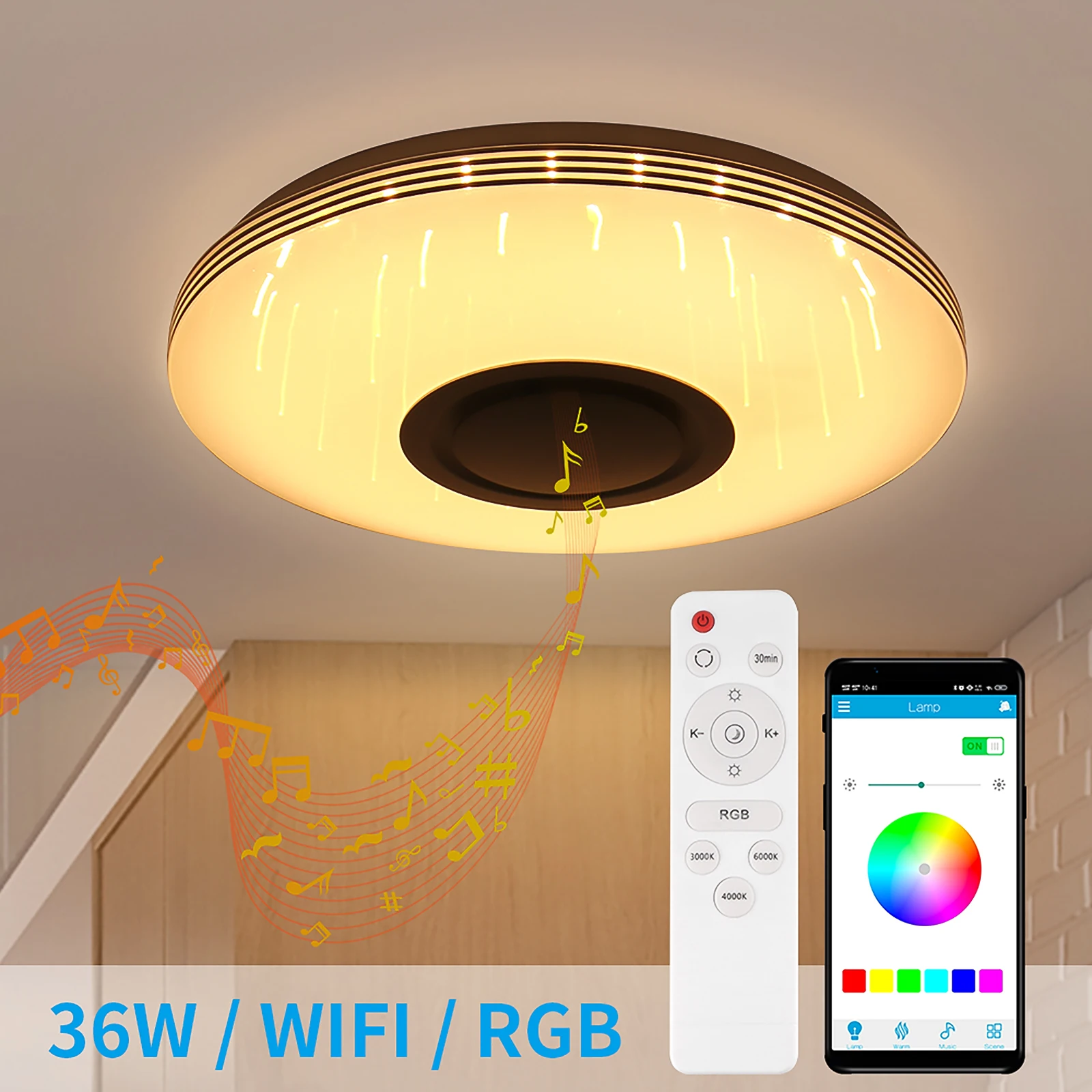 Modern RGB LED Mennyezeti Világítás Nappali Zene Mennyezeti Lámpa Bluetooth Hangszóró Szabályozható Hálószoba Beltéri Mennyezeti Világítás