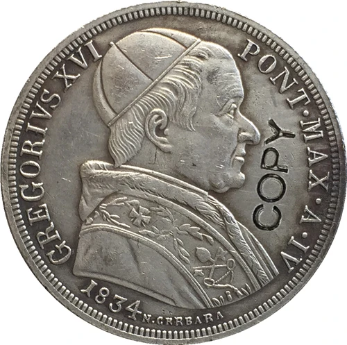 Olasz államok 1834 50 Baiocchi - Gregory XVI másolás érmék