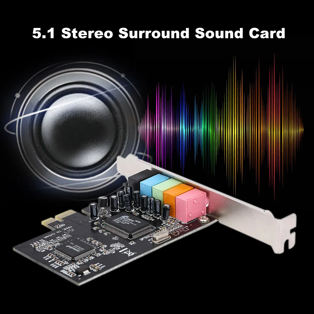 PCI-E Express bővítőkártya 5.1 Hang, 5 Port hangkártya Sztereó Surround Hangzás Kártya Asztali Fekete