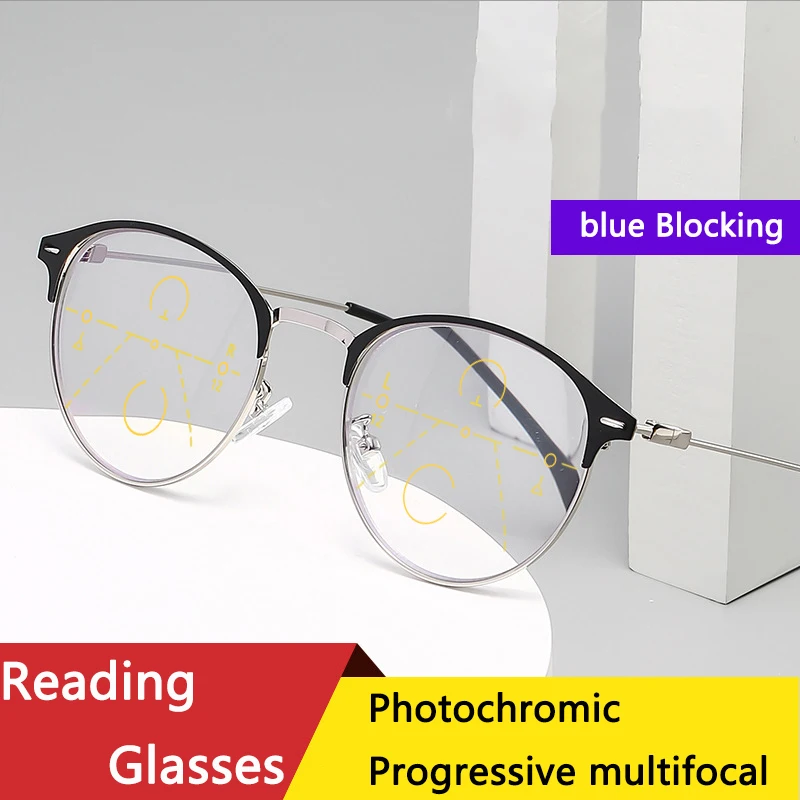 Progresszív Photochromic Olvasó Szemüveg Férfiak HD Ultra-könnyű Anti-Kék Fény Presbyopic Olvasó Szemüveg Nők Bifokális Szemüveg 200