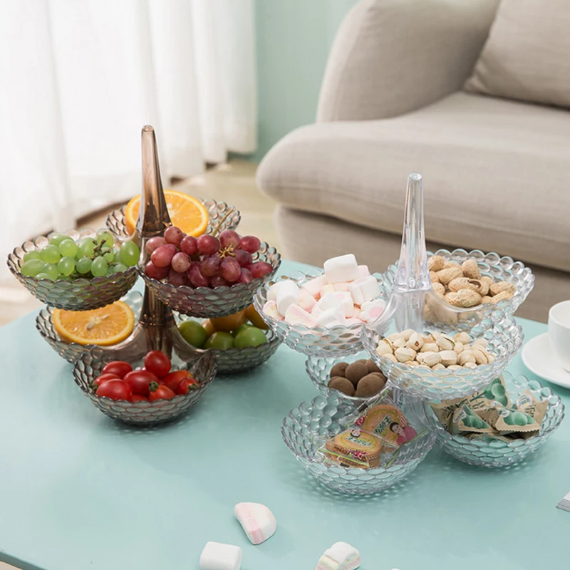 Északi Többrétegű Műanyag gyümölcstál Lehet Egymásra Snack Candy Tároló Tálca Haza Nappali Asztali Dekoráció törmelék Tárolása